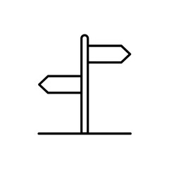 Poster - Simple black line art icon of a directional signpost with two arrows pointing in opposite directions