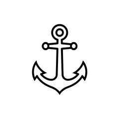 Poster - Simple black outline anchor icon on white background nautical symbol