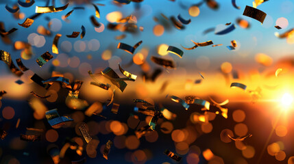 Poster - Falling confetti creates festive atmosphere against beautiful gradient background with bokeh effects, evoking joy and celebration