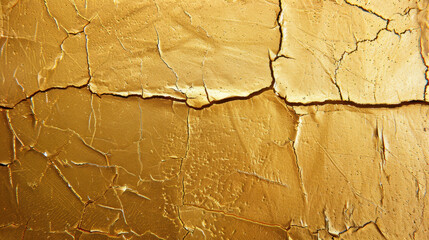 Poster - Cracked gold foil texture with layered metal effect creates stunning visual display. intricate patterns and rich color evoke sense of luxury and elegance, perfect for various design applications