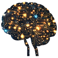 Poster - Futuristic Brain with Circuit Board Design and Glowing Lights