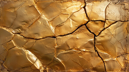 Poster - Cracked gold texture with subtle line fractures creates stunning visual effect, showcasing beauty of metallic surfaces and intricate patterns. This evokes sense of luxury and elegance