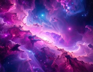 Wall Mural - Captivating image of a colorful nebula with swirling patterns and bright stars in the vastness of space.