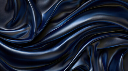 Poster - Dark blue flowing wave background with glossy depth creates luxurious and elegant atmosphere. smooth texture and rich color evoke sense of sophistication and style