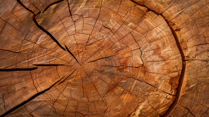 Poster - Close up view of tree trunk cross section reveals intricate textures and patterns, showcasing natural beauty of wood. rich brown tones and detailed lines evoke sense of organic chaos