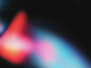 Fototapete - Grainy abstract red, pink, and blue light leak over a dark background with noise. Gradient color for web page or graphic design.