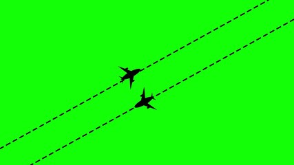 Poster - Airplanes Flying Parallel Flight Paths Green Screen Animation Air Travel Journey Transportation. Airplane Flight Route Animation with Green Screen Background and Seamless Loop.