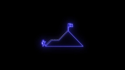 Poster - Neon Success Journey Animation Abstract Minimalist Business Growth Progress Achievement Goal. Neon Success Journey Animation with Mountain Climb and Corporate Growth Path.