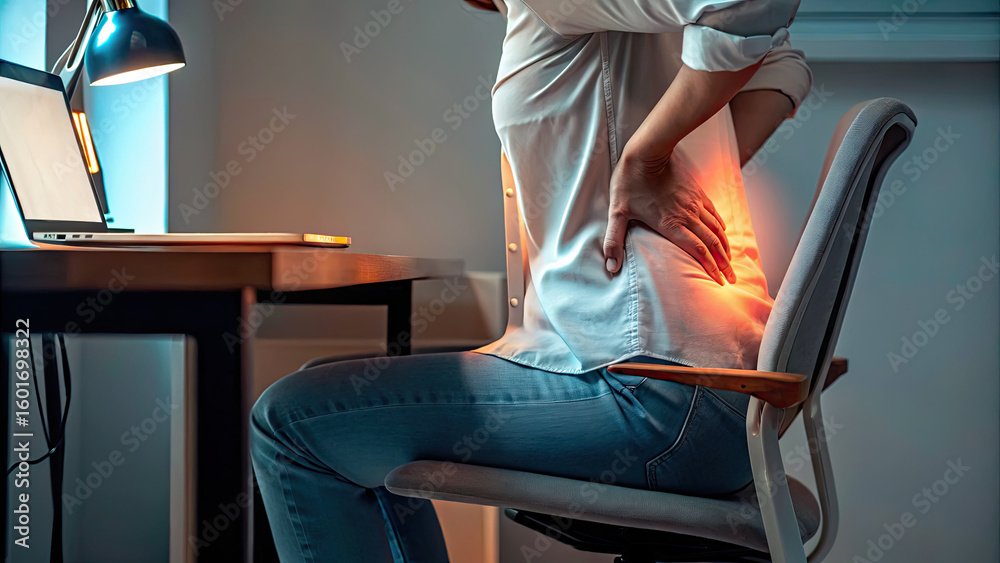 Prolonged Posture Sciatic nerve pain from prolonged sitting posture concept. Woman ...
