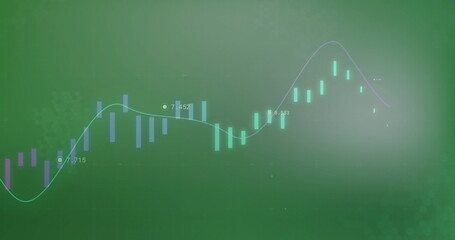 Poster - Displaying financial interface showing multicolor candlestick bars, line graph, with numeric labels