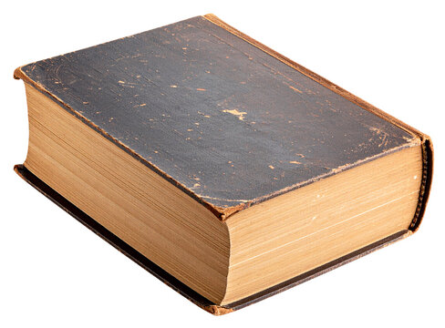 weathered old book in brown color isolated on white background