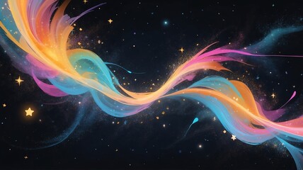 Poster - Abstract Colorful Swirls with Stars Against Dark Backdrop Art Background
