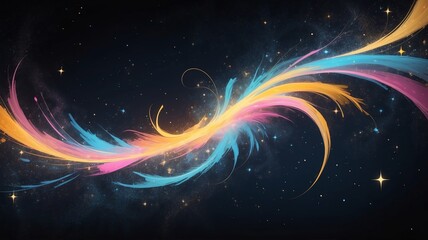 Poster - Abstract Colorful Swirl Design with Stars in Dark Cosmic Background