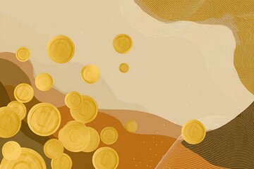 Poster - Abstract Artistic Composition Featuring Golden Circles and Wavy Earth Tones Illustrating Organic Growth and Movement