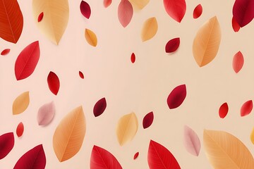 Poster - Autumnal Abstract Background Featuring Scattered Falling Leaves in Warm Hues of Red Orange and Yellow Evoking a Cozy Seasonal Atmosphere