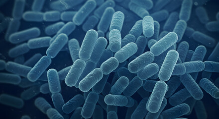 Poster - Close Up of Blue Rod Shaped Bacillus Bacteria Cells in Dark Background Science and Medical Microbiology Study