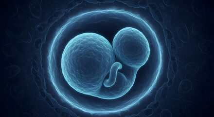 Poster - Detailed Digital Rendering of Blue Embryo on Dark Backdrop for Medical Illustration and Early Human Development