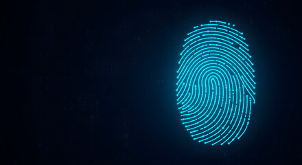 Poster - Glowing Blue Fingerprint on Dark Background for Security and Technology Concepts
