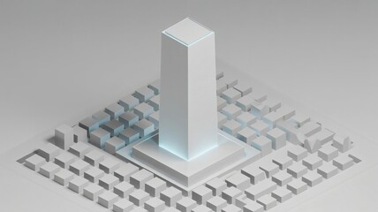 Aufkleber - Modern 3D render of minimalist futuristic city skyline in clean white with bright light accents