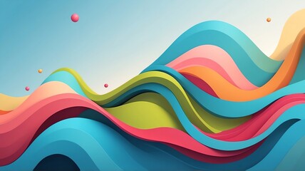 Poster - Abstract Colorful Waves Background with Floating Spheres for Modern Design