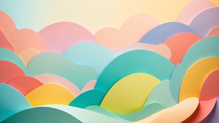 Fototapete - Pastel Paper Cut Waves Background with Soft Colors and Dreamy Vibe