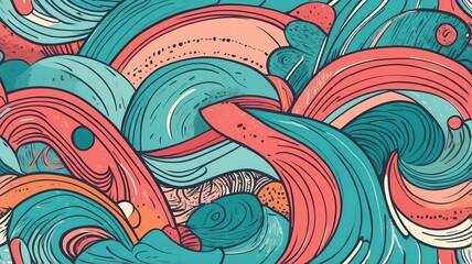 Poster - Colorful Abstract Wave Pattern Design in Teal and Coral Illustration