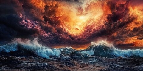 Wall Mural - A cosmic ocean where the waves take on unnatural, surreal hues