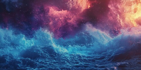 Wall Mural - A cosmic ocean where the waves take on unnatural, surreal hues