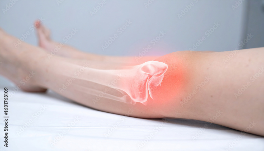 Knee Pain and Inflammation: Human Leg with Bone Structure Overlay Stock ...