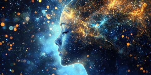 Wall Mural - A data-driven artistic creation forming from glowing particles and machine intelligence