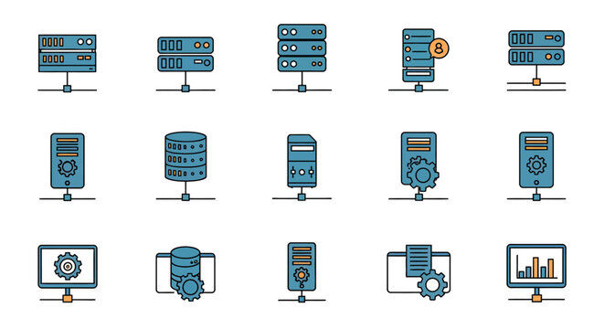 Server Icons Representing Data and Technology