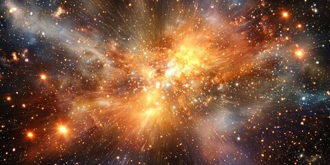 Wall Mural - A dramatic celestial scene where planetary fragments are scattered in a glowing, fiery burst