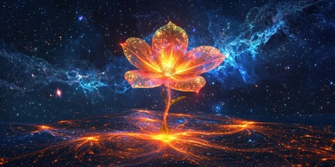 a dreamlike visualization of a flower growing into a glowing cosmic shape