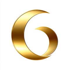 Poster - Abstract Gold Number Six Metallic Curved Design on White