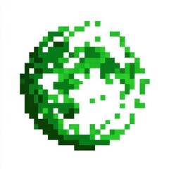 Poster - Abstract Green Pixel Sphere Dissolving on White Background