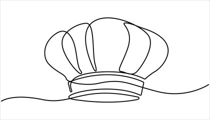 Poster - Continuous one line drawing of chef hat or cap. One line drawing illustration of hat chef. one continuous line drawing of cook hat uniform. Symbol of cafe, cooking in a simple one line style.