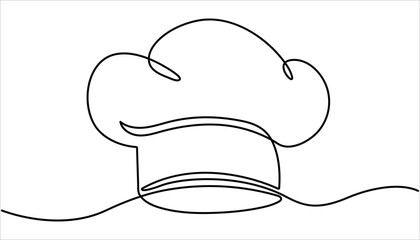 Poster - Continuous one line drawing of chef hat or cap. One line drawing illustration of hat chef. one continuous line drawing of cook hat uniform. Symbol of cafe, cooking in a simple one line style.