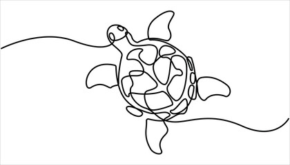 Poster - Continuous one single minimal line drawing Sea turtles. Turtle icon continuous one line drawing outline vector illustration, World Sea Turtle Day minimal banner. Continuous one line drawing of turtle.