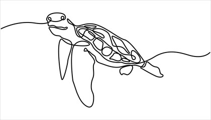 Poster - Continuous one single minimal line drawing Sea turtles. Turtle icon continuous one line drawing outline vector illustration, World Sea Turtle Day minimal banner. Continuous one line drawing of turtle.