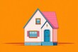 © Rocks Stock - Illustration of a simple house with pink roof, blue door and an orange background