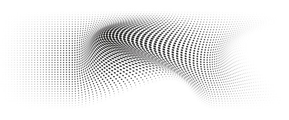 Poster - flowing wave dot halftone pattern: curve gradient shape on transparent background. suitable for ai, 