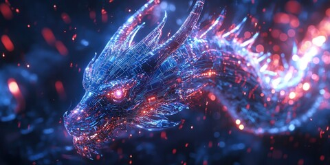 Wall Mural - a fusion of a dragon and a high-tech ai system, with glowing circuit-like scales