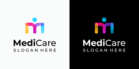 Aufkleber - Vector logo design of the initial M in the shape of a person with a modern, simple, clean, and abstract style. Icon for business, medical, coaching, and personal branding.
