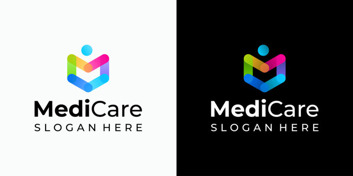 Vector logo design of the initial M, a hexagon shaped like a person, with a modern, simple, clean, and abstract style. Icon for business, medical, coaching, and personal branding.