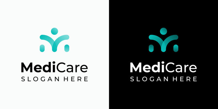 Vector logo design of the initial M in the shape of a person with a modern, simple, clean, and abstract style. Icon for business, medical, coaching, and personal branding.