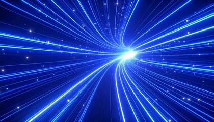 Wall Mural - Abstract vibrant blue light tunnel