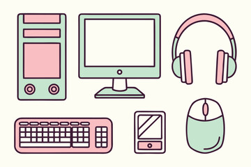 Aufkleber - Computer equipment and accessories in pastel colors monitor keyboard