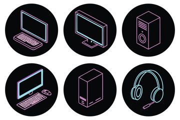 Aufkleber - Computer equipment icons with neon outlines monitor keyboard