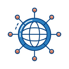 Poster - Minimalist Globe Icon Design Featuring Orbiting Nodes in a Clean Style