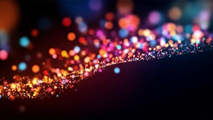 Poster - Abstract particle wave with colorful bokeh lights flowing on a dark background